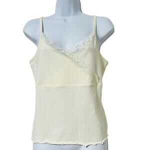 GAP Y2K Lace Trim Cotton Babydoll Tank Top Size L Romantic Angelcore